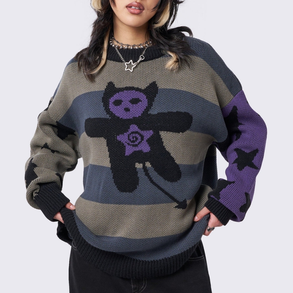 MINGA LONDON Cartoon Striped And Stars Knit Sweater